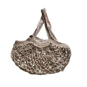 Handmade Crochet Mesh Farmers Market Bag Beige Womens Reusable Beach Casual